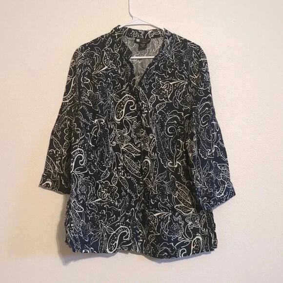 Carol Little 100% Linen floral button down size 1X 3/4 sleeve - Picture 1 of 5